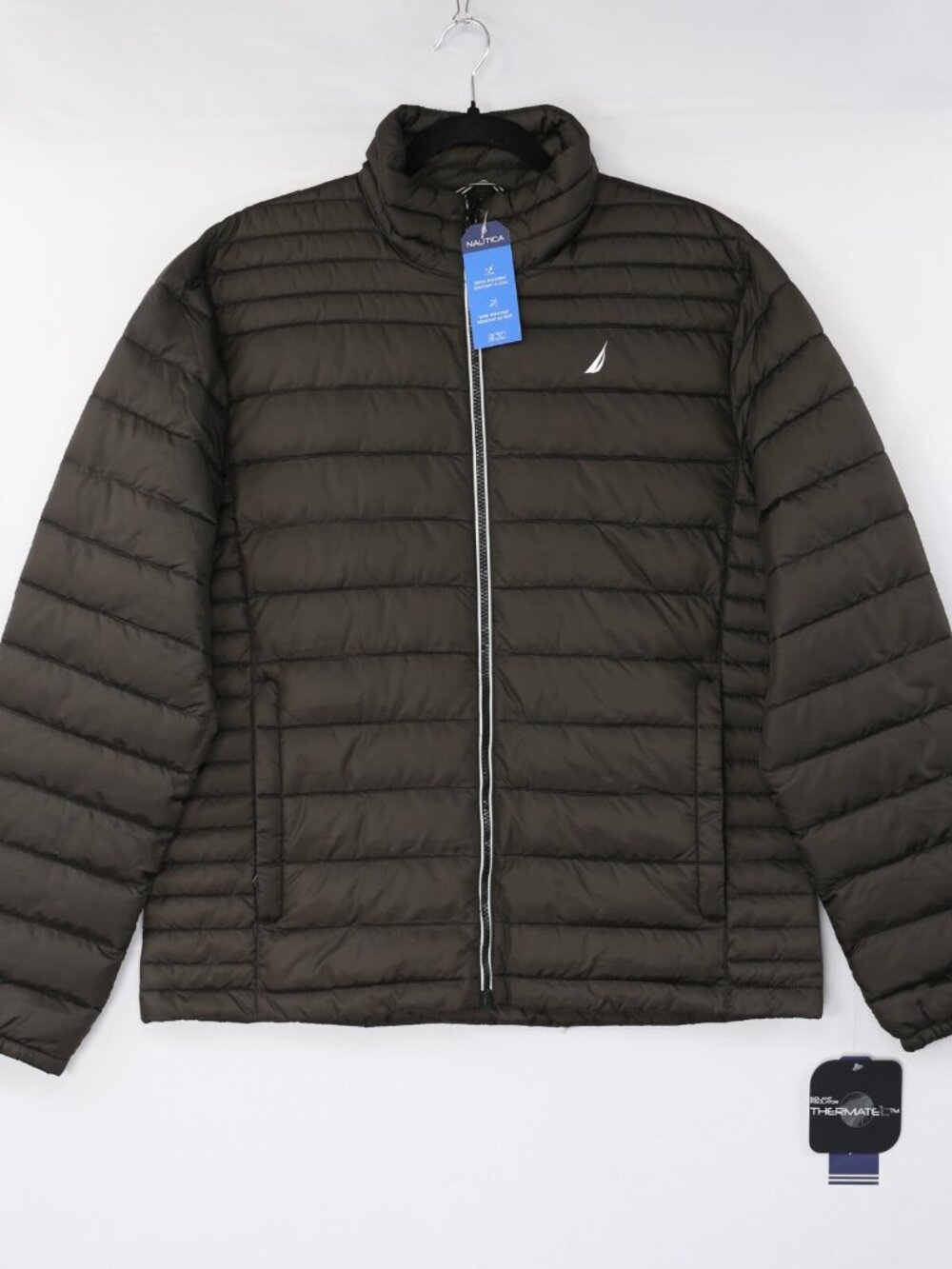 Nautica Quilted Puffer Jacket Performance Water Resistant Olive Green